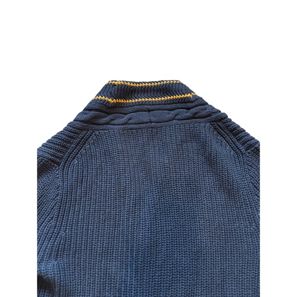 J Crew Mens Navy Cable Knit Cardigan Sweater Organic Cotton Size S Varsity - Picture 8 of 11